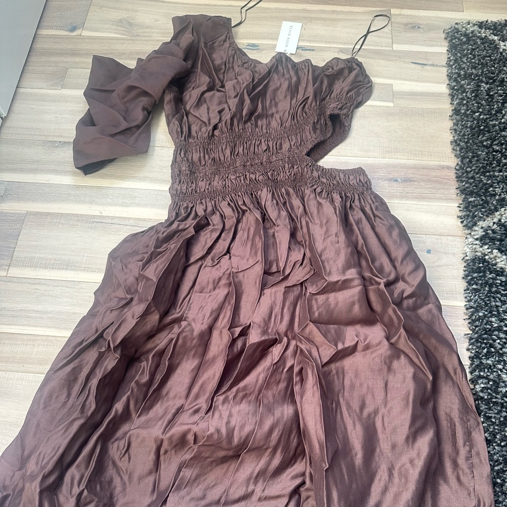 Moon River Brown Cutout Women's Midi Dress